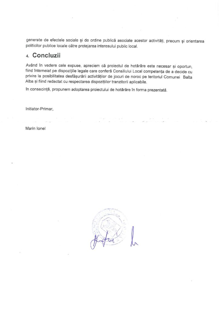 Primăria Balta Albă regulement jocuri de noroc