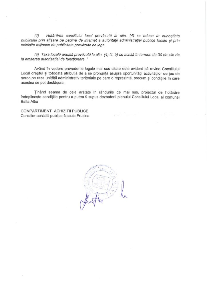 Primăria Balta Albă regulement jocuri de noroc