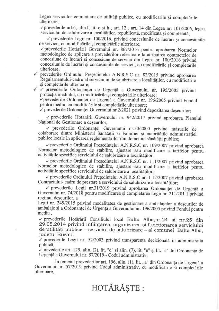 Anunț Primăria Balta Albă, contract salubrizare 2025 Balta Albă