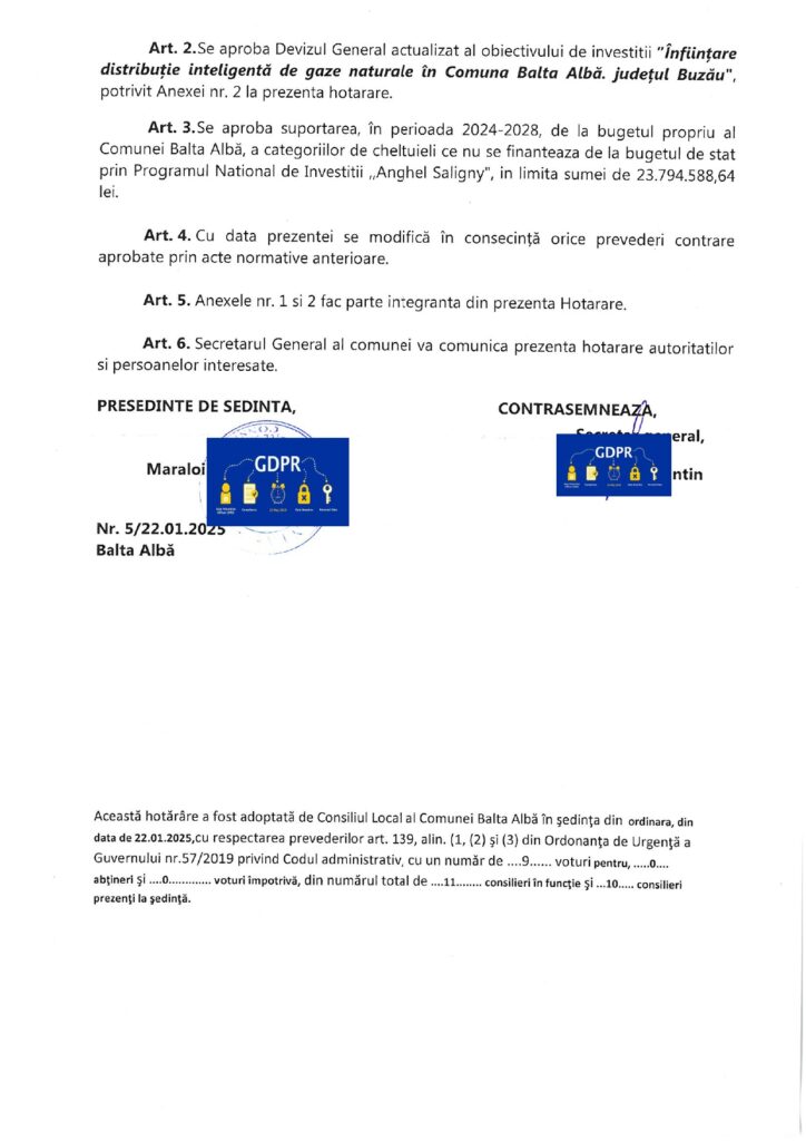 BALTA ALBĂ. Noi indicatori tehnico-economici pentru proiectul rețelei de gaze naturale 2 Primăria Balta Albă proiect gaze naturale, proiect rețea gaze aprobare indicatori tehnic-economici