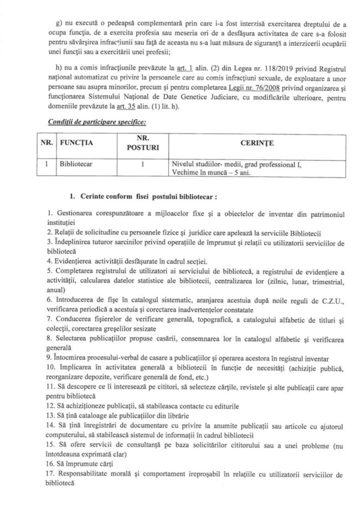 BRĂDEANU. Primăria organizează concurs pentru un post de bibliotecar. Iată condițiile de participare! 2 anunț Primăria Brădeanu, concurs bibliotecar Primăria Brădeanu
