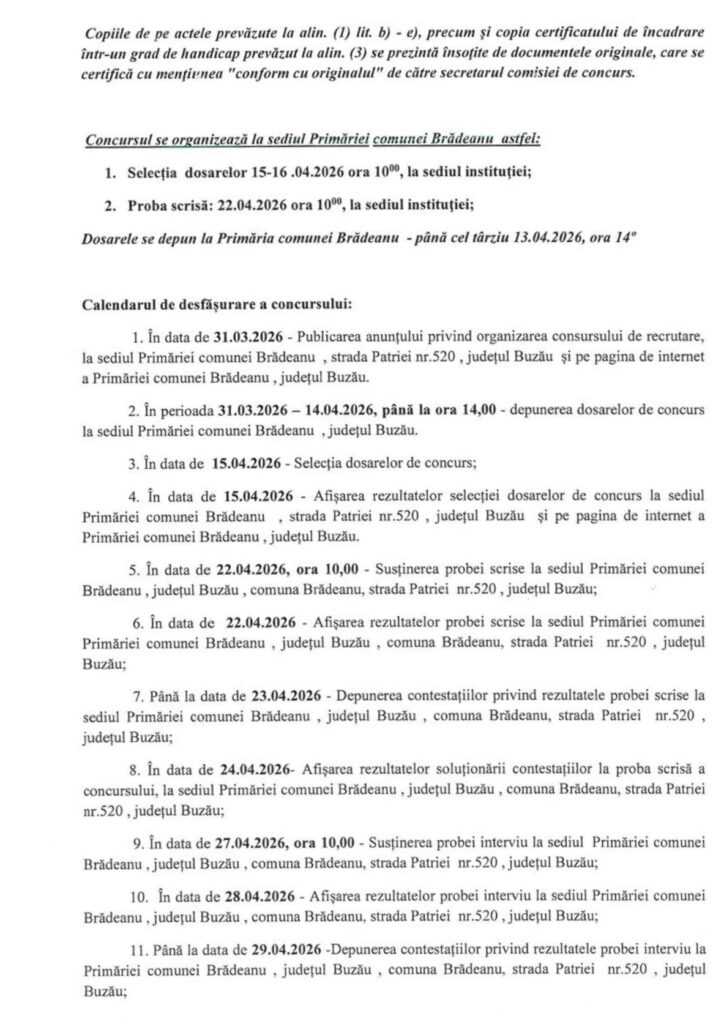 BRĂDEANU. Primăria organizează concurs pentru un post de bibliotecar. Iată condițiile de participare! 4 anunț Primăria Brădeanu, concurs bibliotecar Primăria Brădeanu