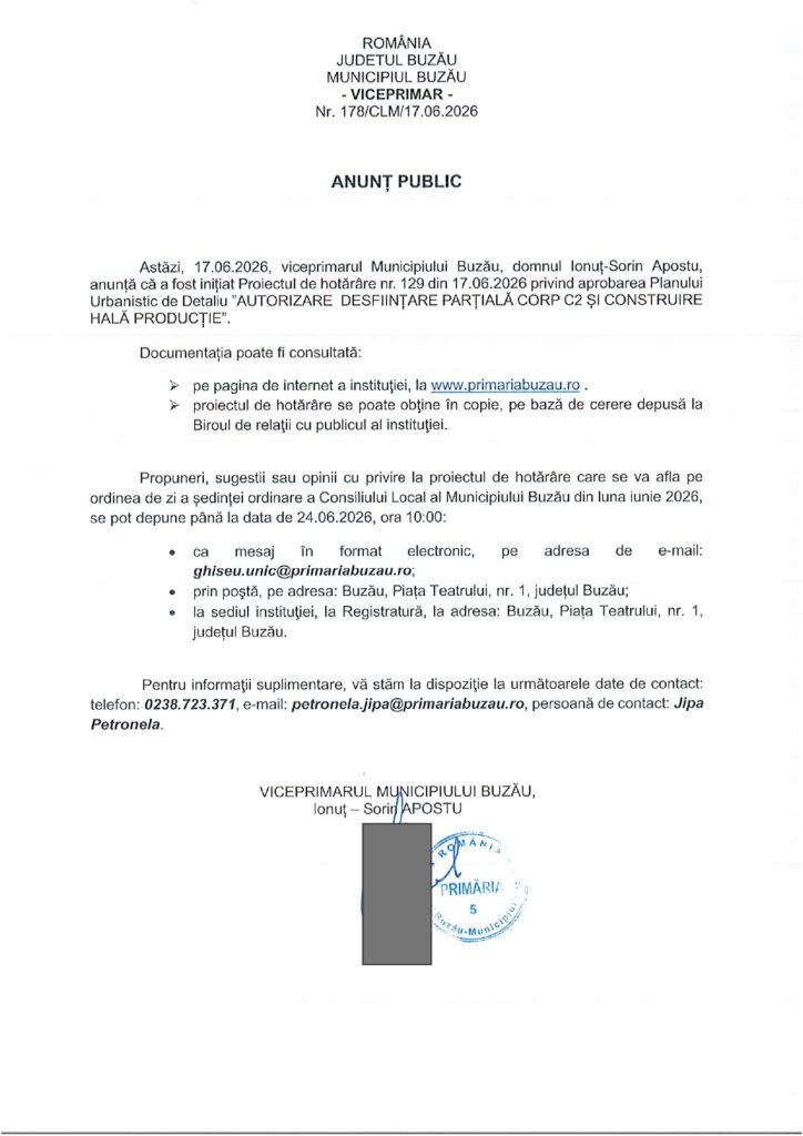 Primăria Buzău, ANUNȚURI PUBLICE privind aprobarea unor construcții 2