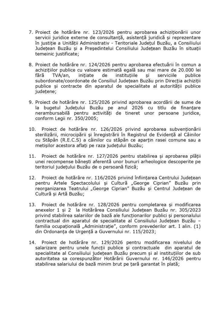 proiecte de hotărâre Consiliul Județean Buzău iunie 2026, ședință Consiliul Județean Buzău iunie 2026
