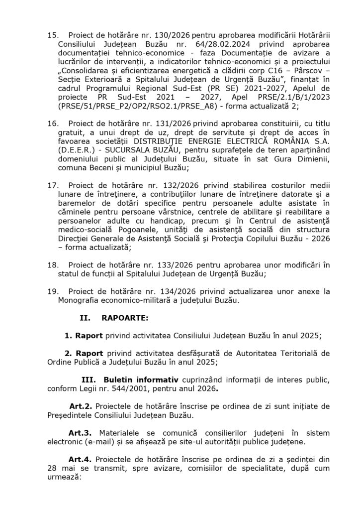 proiecte de hotărâre Consiliul Județean Buzău iunie 2026, ședință Consiliul Județean Buzău iunie 2026