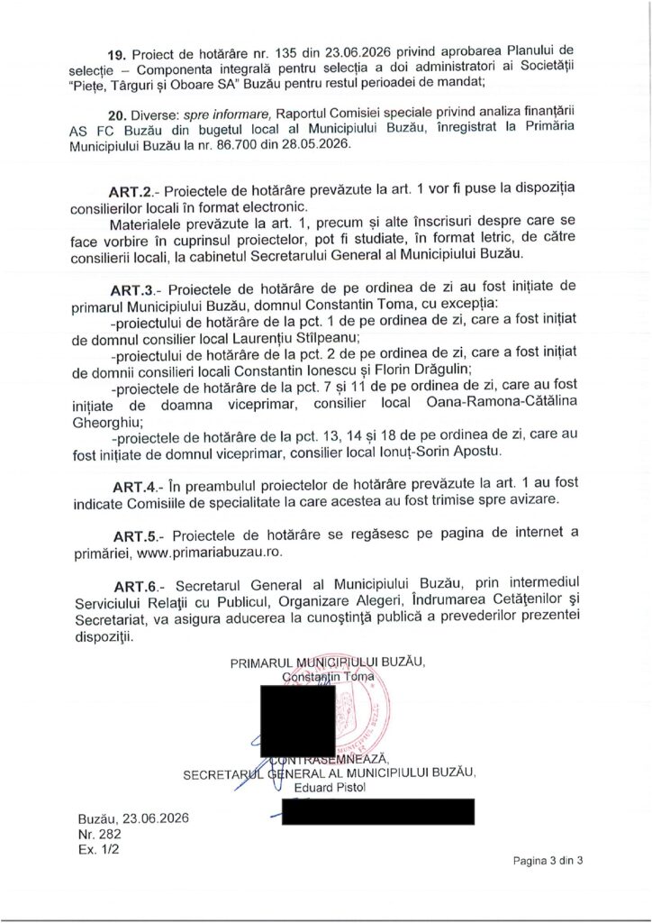 anunț Primăria Buzău, ședință CLM Buzău 29 iunie 2026
