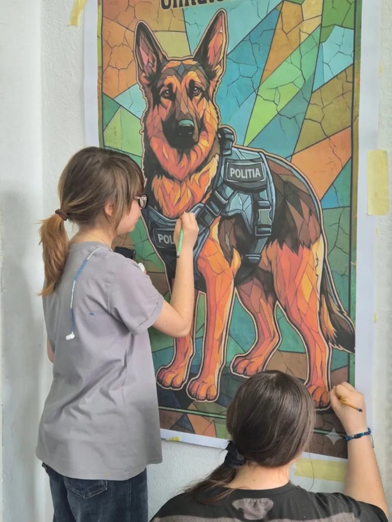 (VIDEO) Ce transformare! Sala de sport a polițiștilor buzoieni, animată de picturile elevilor de la Arte 8 sală de sport IPJ Buzău picturi elevi Liceul de Arte