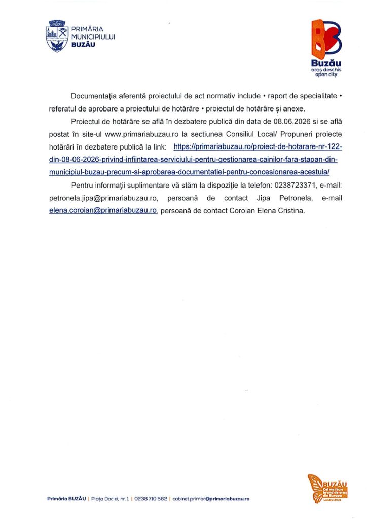 anunț Primăria Buzău, dezbatere publică Buzău serviciu ecarisaj, problemă maidanezi Buzău