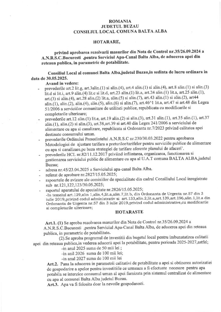Balta Albă investiții apă, Primăria Balta Albă