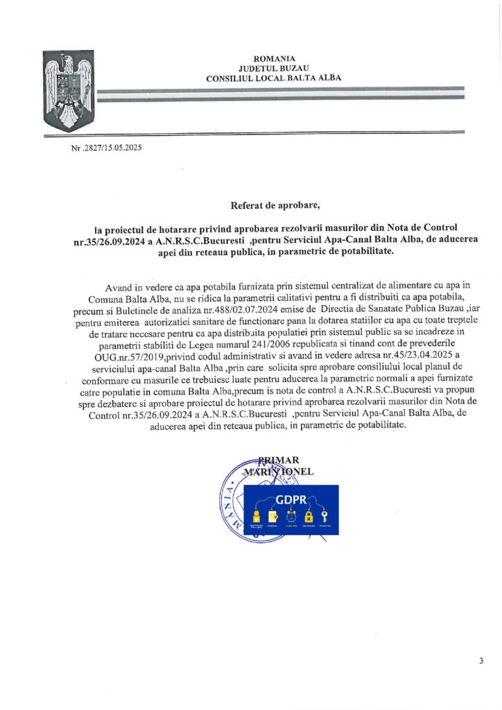 Balta Albă investiții apă, Primăria Balta Albă