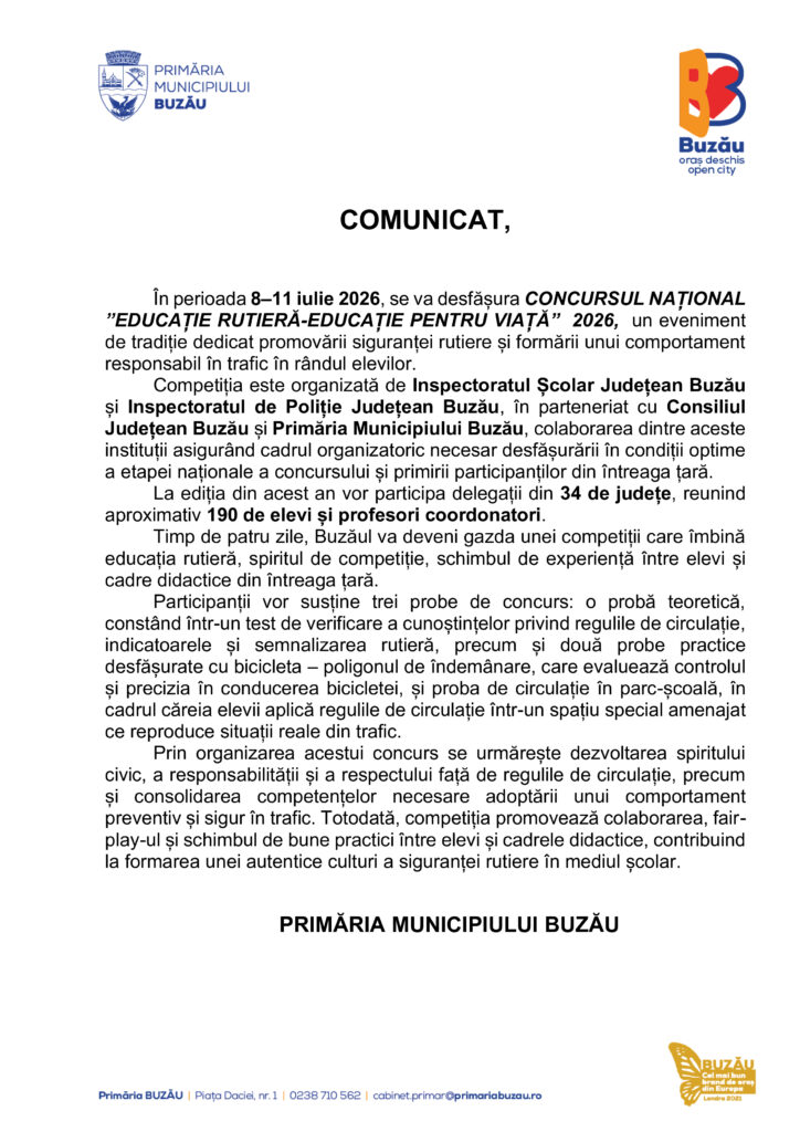 Buzăul va găzdui Concursul Național Educație Rutieră-Educație pentru Viață 1 Concurs Național Educație Rutieră-Educație pentru Viață Buzău