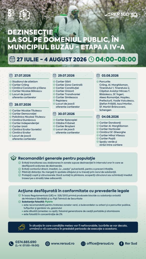 PRIMĂRIA BUZĂU, ANUNȚ despre o nouă etapă de dezinsecție la sol 4 dezinsecție Buzău etapa 4