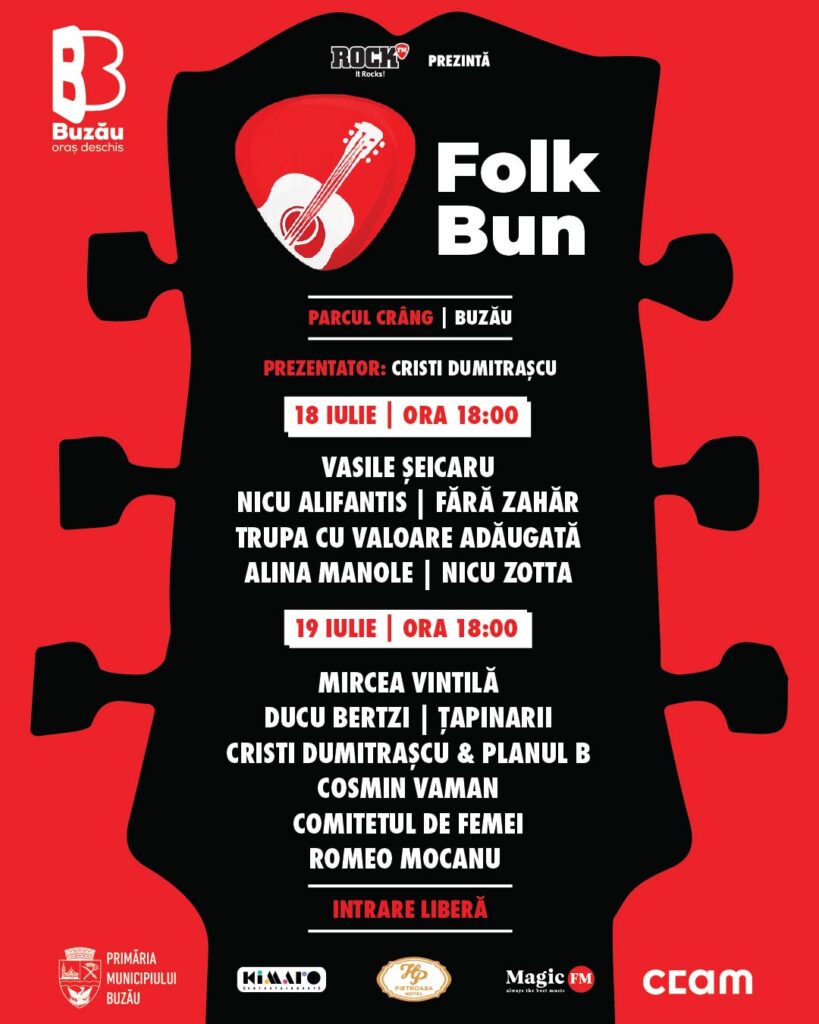 "Folk Bun", în Parcul Crâng. Patru legende ale folkului clasic și artiștii momentului. Iată programul festivalului! 1 festival folk Buzău, Flok Bun Buzău Parcul Crân 18-19 iulie 2026