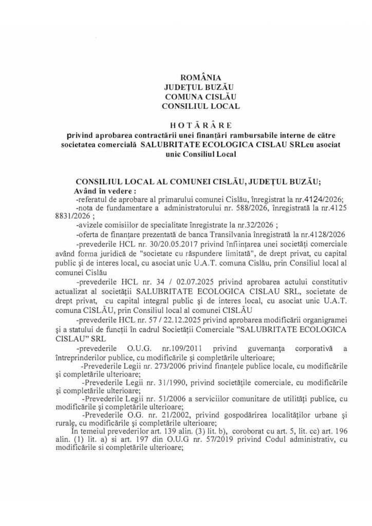 CISLĂU. Primăria a găsit soluția pentru firma de salubrizare 1 anunț Primăria Cislău, Primăria Cislău societate salubrizare