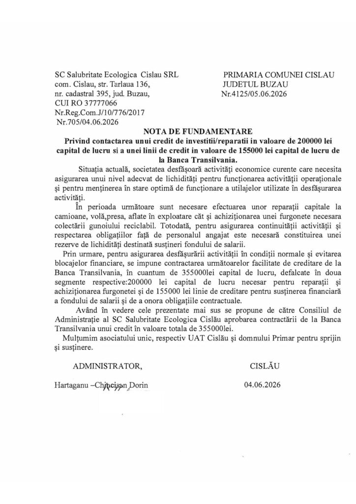CISLĂU. Primăria a găsit soluția pentru firma de salubrizare 3 anunț Primăria Cislău, Primăria Cislău societate salubrizare