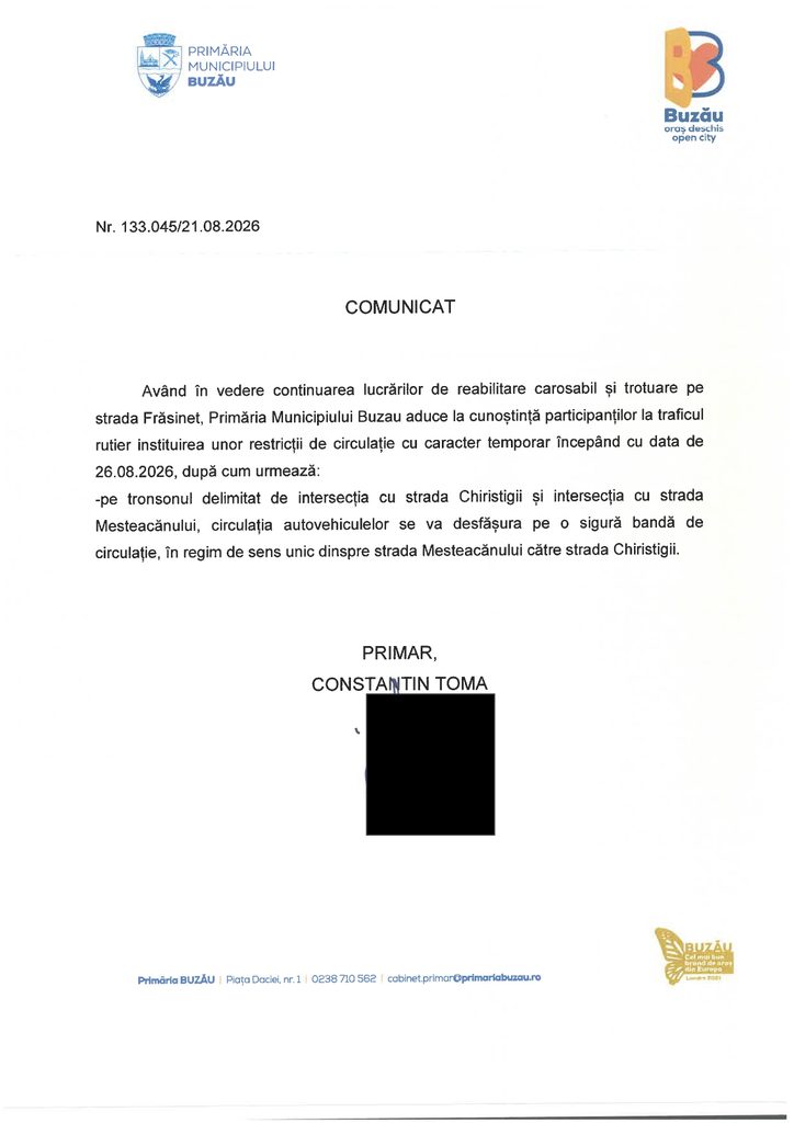 Atenție, șoferi! Noi restricții de circulație pe Frăsinet 1 asfaltări strada Frăsinet Buzău, comunicat Primăria Buzău, lucrări Frăsinet Buzău, restricții circulație Frăsinet
