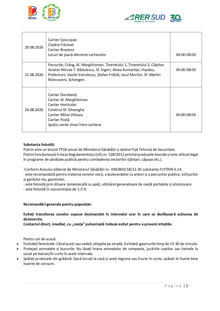 comunicat de presă Primăria Buzău, dezinsecție la sol Buzău