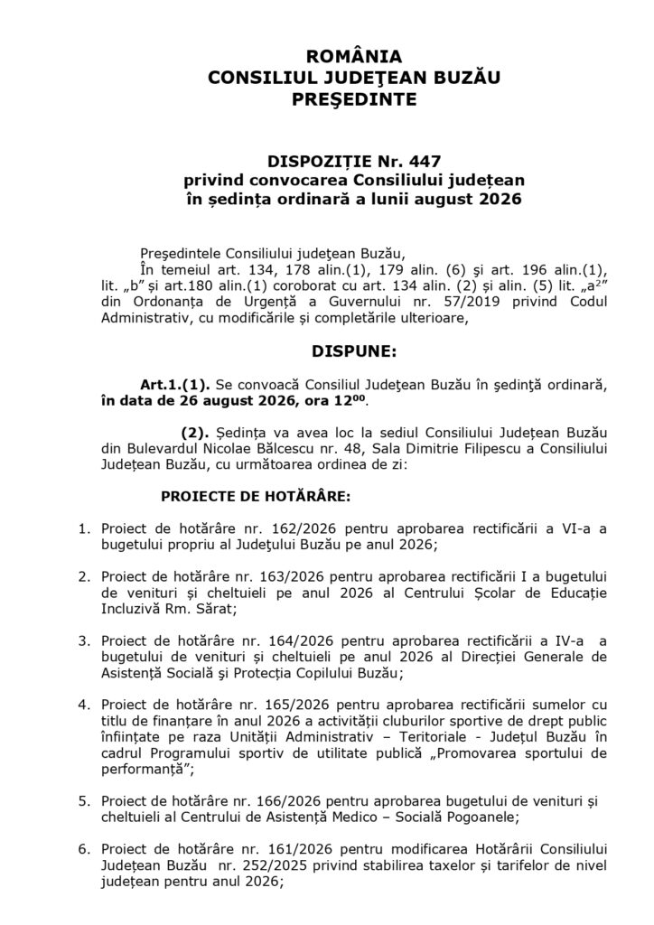 Ședință la Consiliul Județean. Nu mai puțin de 29 de proiecte pe ordinea de zi 1 ședință Consiliul Județean august 2026