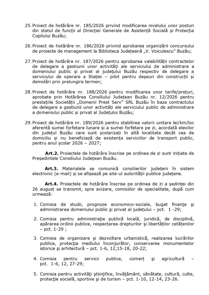 Ședință la Consiliul Județean. Nu mai puțin de 29 de proiecte pe ordinea de zi 4 ședință Consiliul Județean august 2026