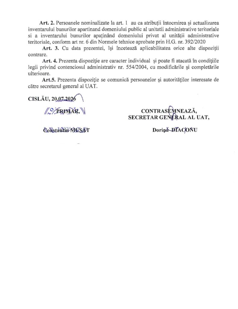 anunț Primăria Cislău, inventariere bunuri domeniu public privat Cislău