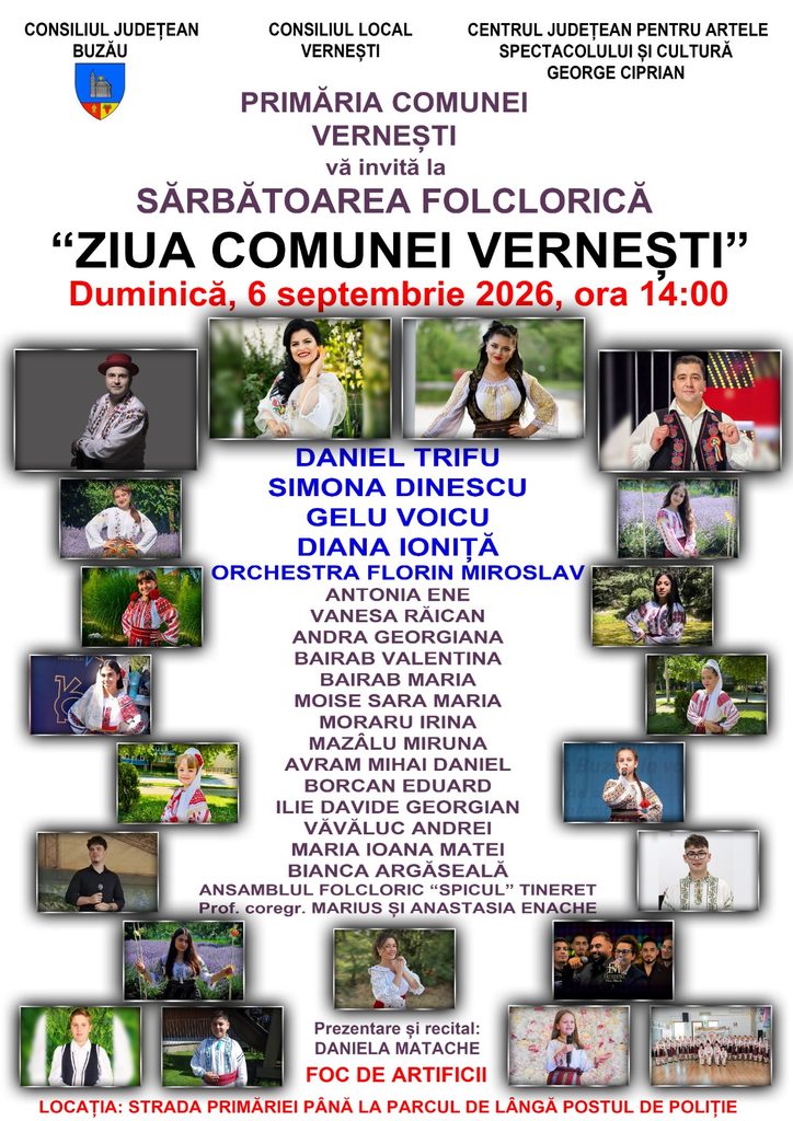 VERNEȘTI. Ziua Comunei, duminică, 6 septembrie. Primar: Vă aștept cu drag! 1 Ziua Comunei Vernești duminică 6 septembrie 2026
