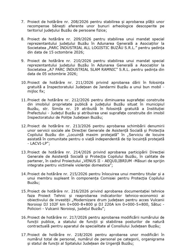 Ședință la Consiliul Județean. Ce proiecte sunt pe ordinea de zi de miercuri, 30 septembrie 2 proiecte ședință Consiliul Județean Buzău septembrie