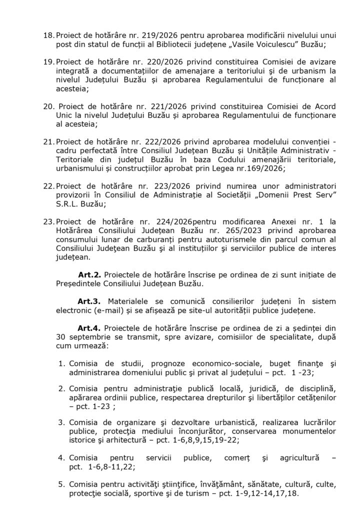 Ședință la Consiliul Județean. Ce proiecte sunt pe ordinea de zi de miercuri, 30 septembrie 3 proiecte ședință Consiliul Județean Buzău septembrie