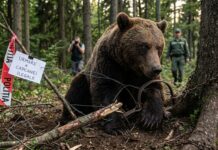 (UPDATE) Ursul prins în capcană a fost împușcat. Anchetă deschisă de autorități, la Lopătari