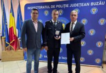 A salvat o femeie. Un polițist buzoian, distins cu Emblema de onoare a Ministerului Afacerilor Interne