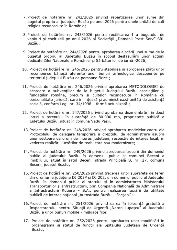 proiecte de hotărâre ședință Consiliul Județean octombrie 2026, ședință Consiliul Județean Buzău octombrie 2026