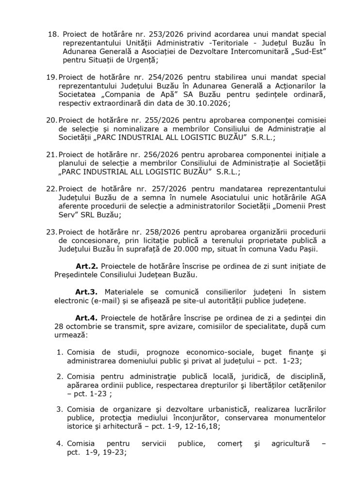 proiecte de hotărâre ședință Consiliul Județean octombrie 2026, ședință Consiliul Județean Buzău octombrie 2026