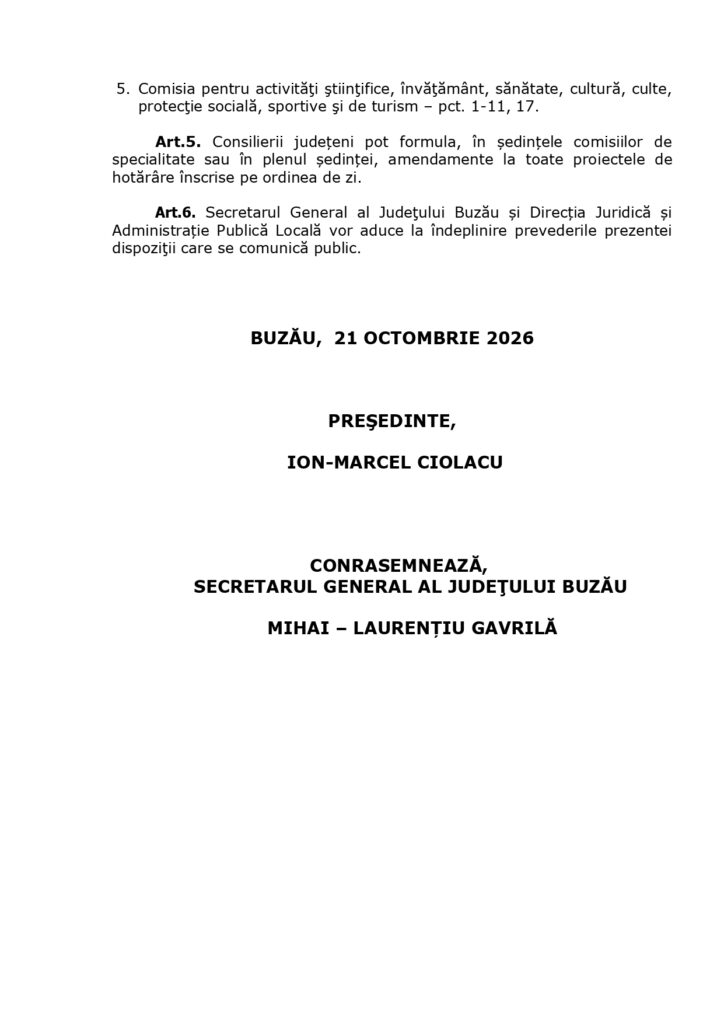 proiecte de hotărâre ședință Consiliul Județean octombrie 2026, ședință Consiliul Județean Buzău octombrie 2026