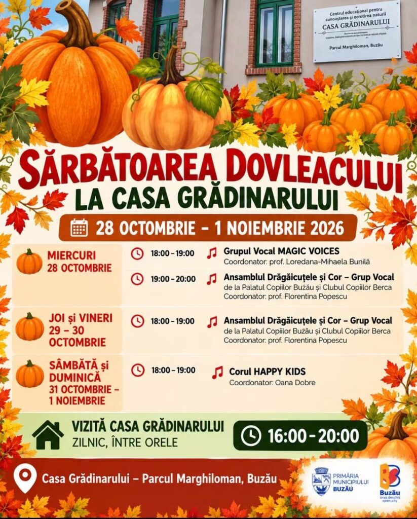 (FOTO) Sărbătoarea Dovleacului, la Casa Grădinarului. Copiii, așteptați până duminică, inclusiv 4 Sărbătoarea Dovleacului Casa Grădinarului Buzău octombrie 2026