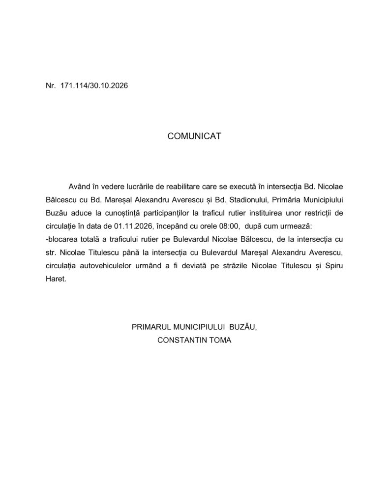 asfaltări și restricții bulevardul Averescu Buzău, comunicat Primăria Buzău, restricții circulație Buzău